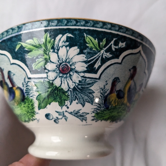 Antique PV France Pleasant Village Blue Floral Birds Open Sugar Footed Bowl - Picture 10 of 14